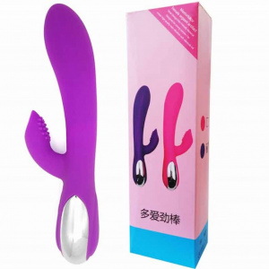 Вибромассажер с клиторальным стимулятором "Massage stick", зарядка от USB, фиолетовый