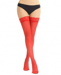 Чулки CH-815 с кружевом под пояс красные