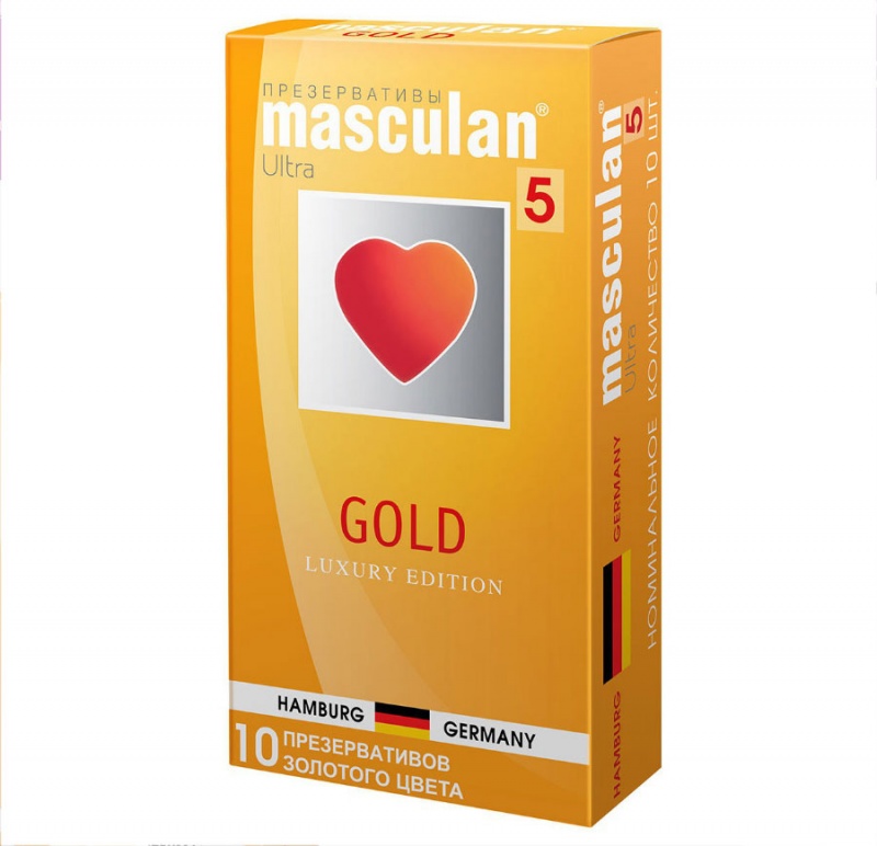 Masculan Gold Утонченный латекс золотого цвета, 10 шт