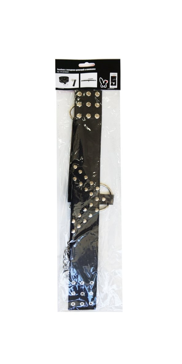 Ошейник с поводком-цепочкой и клепками