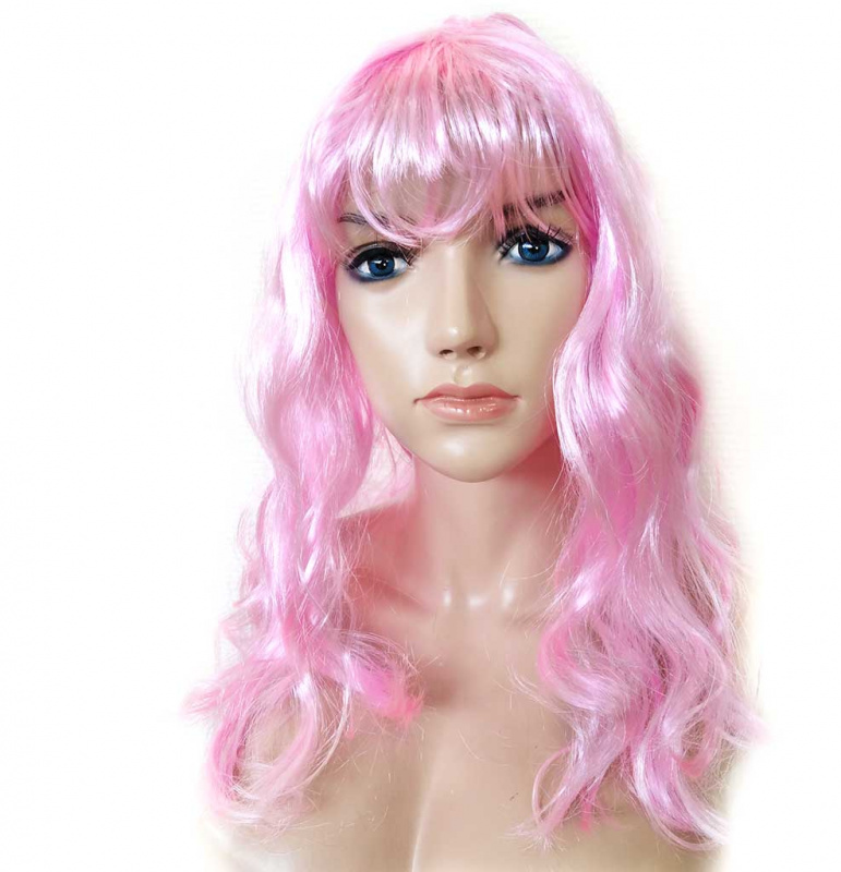 Парик карнавальный розовый, с длинными вьющимися волосами