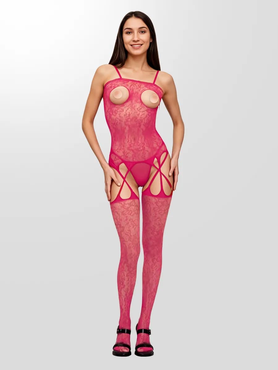 Боди-комбинезон "Tarry" с доступом и открытой грудью малиновый