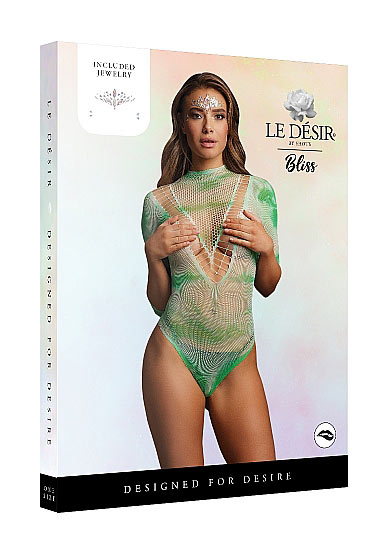 Боди в сеточку Le Desir с контрастным V-образным вырезом и круглым вырезом на спине + наклейка