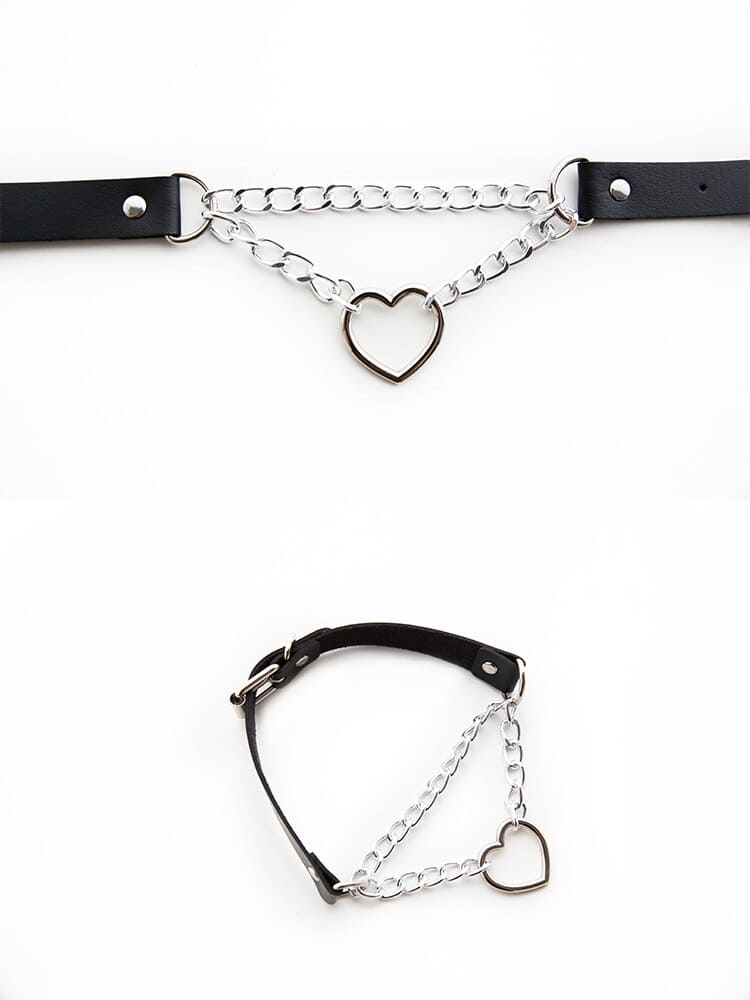Чокер кожаный с цепочкой и сердцем