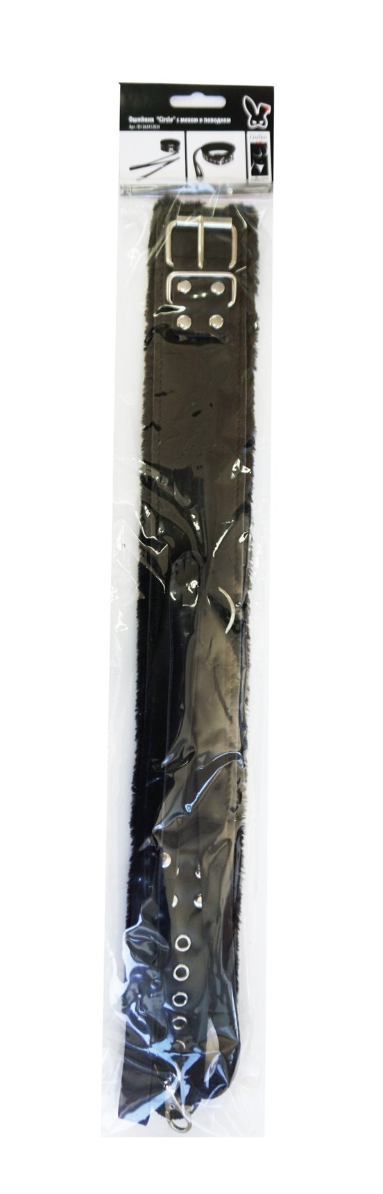 Ошейник  "Circle" с мехом и поводком черный