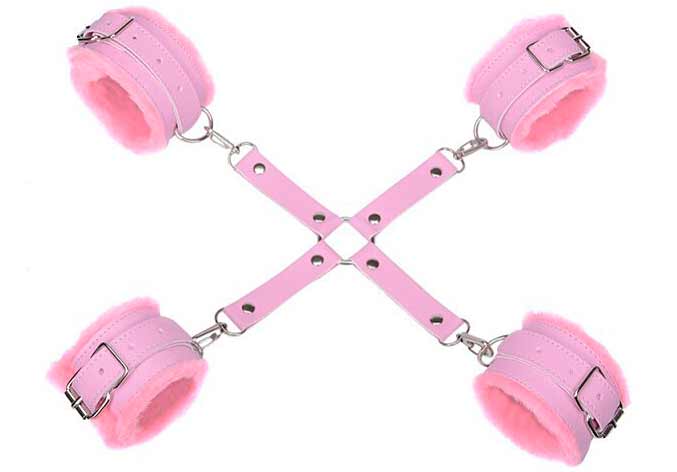 Набор аксессуаров БДСМ "Irons" для фиксации рук и ног с крестовиной розовый