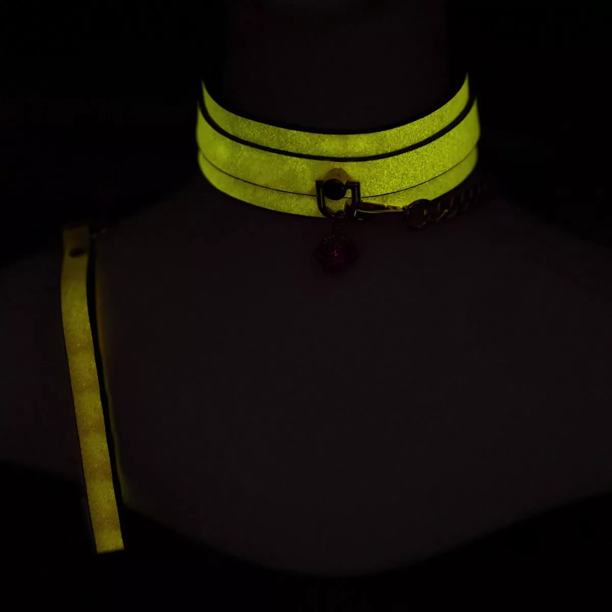 EroHot Glow Ошейник светящийся в темноте, с поводком розовый