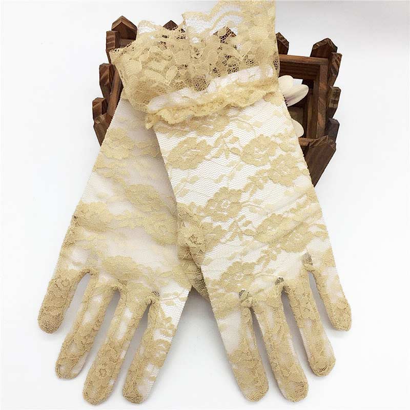 Перчатки гипюровые с оборками бежевые
