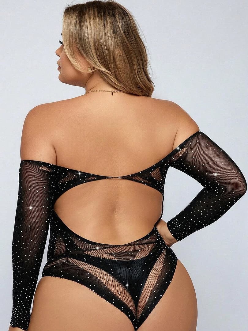 EroHot Eleganse Plus Боди сетка "Bassita" со стразами черное EroHot Eleganse Plus Боди сетка "Bassita" со стразами черное