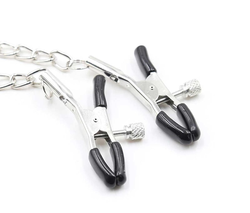 Кляп с цепочками-зажимами для груди, черный