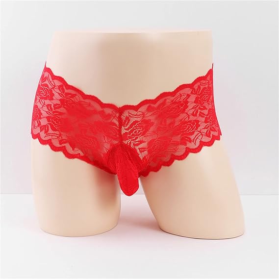 Трусы шорты мужские "Orihim" кружевные красные