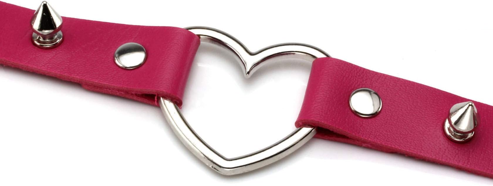 Чокер с сердечком и шипами фуксия