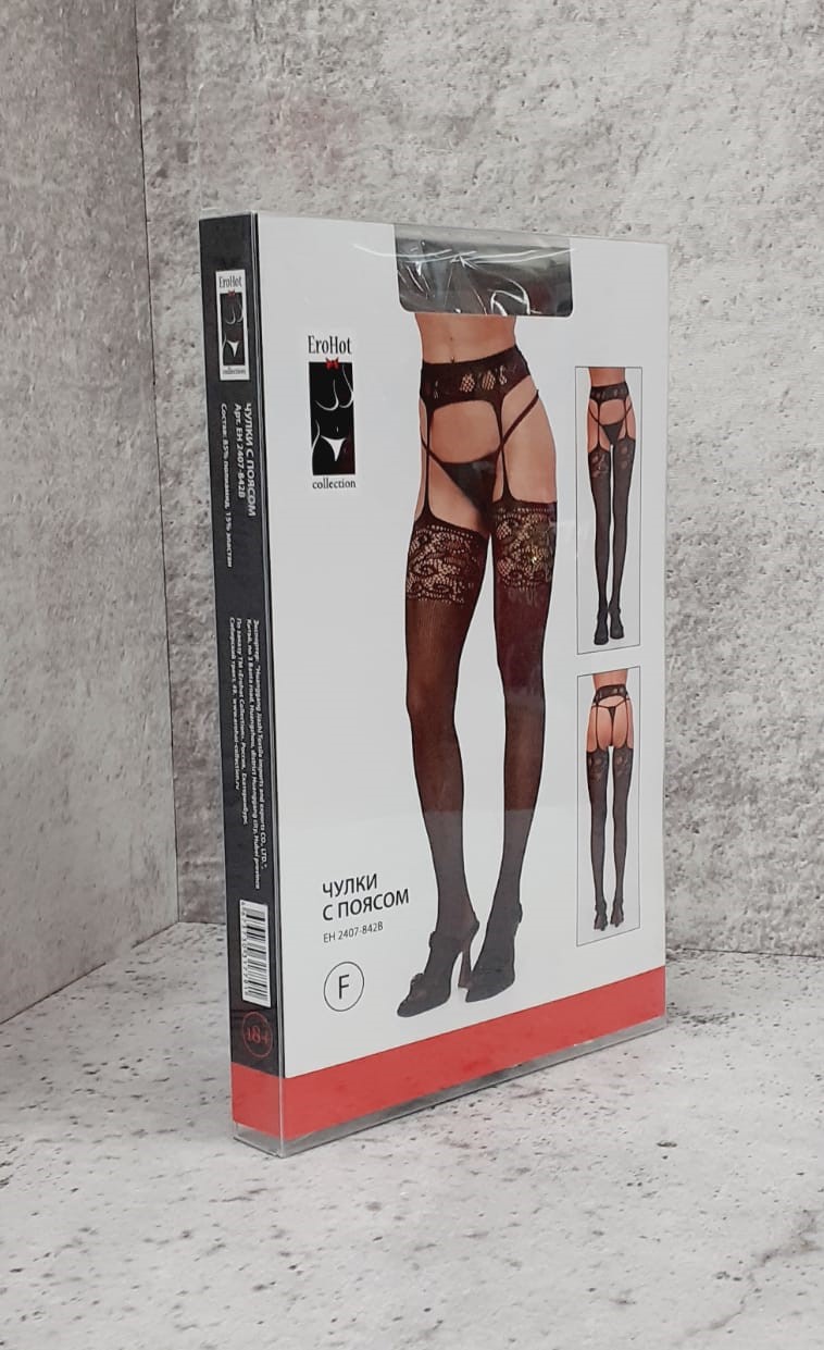 Чулки с поясом CHP-842 ажурная сетка черные Чулки с поясом CHP-842 ажурная сетка черные