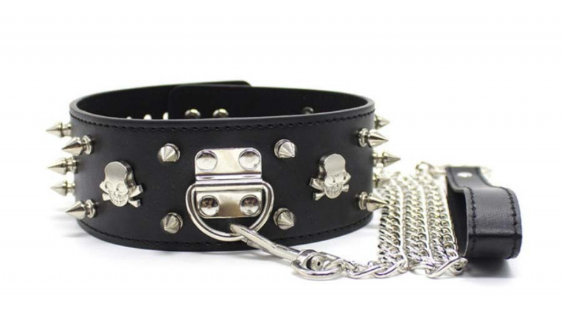 Ошейник с поводком-цепочкой и клепками "Prevent"