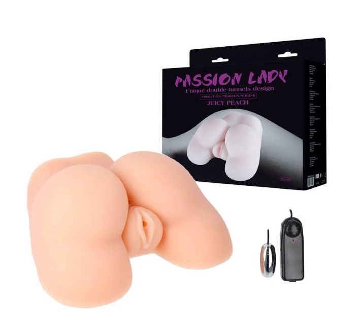 Мастурбатор реалистичный с вибрацией Juicy Peach, с 2-мя отверстиями: вагина и анус