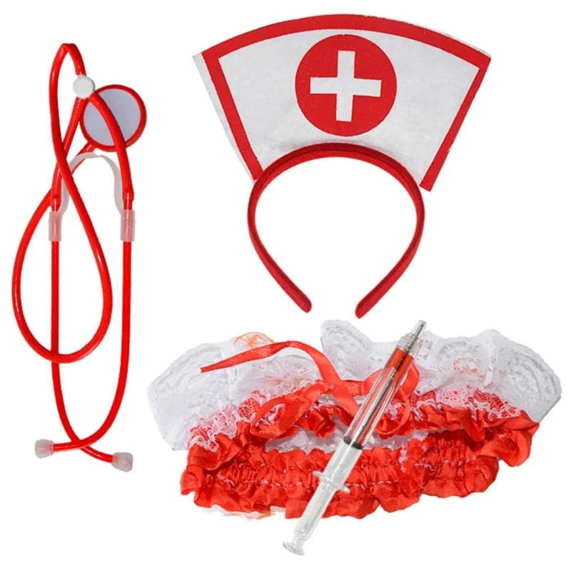 Набор аксессуаров Медсестры: ободок, подвязка, фонендоскоп, ручка-шприц