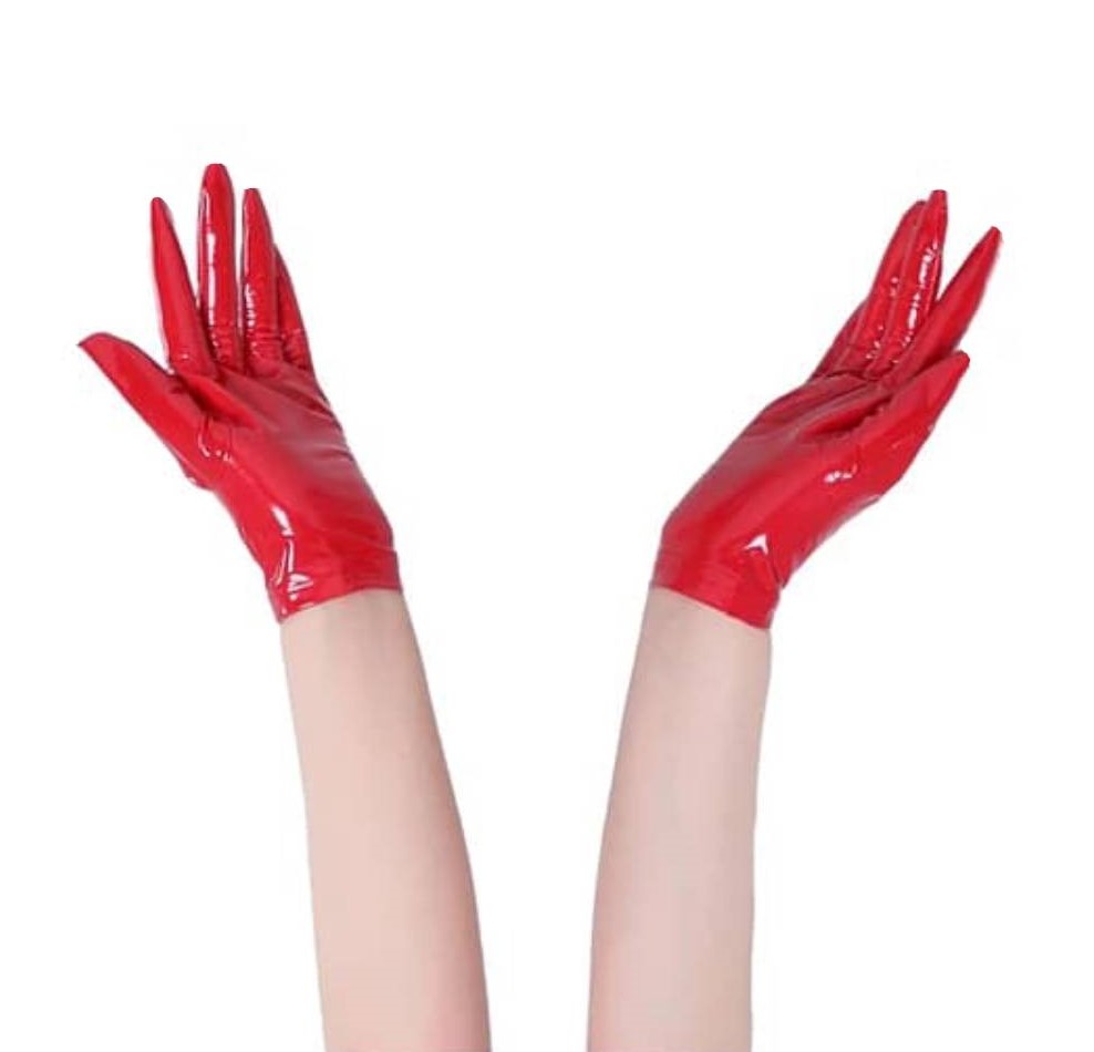 Перчатки P-804 из материала Wetlook короткие красные