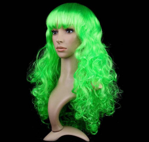 Парик карнавальный зеленый, с длинными вьющимися волосами