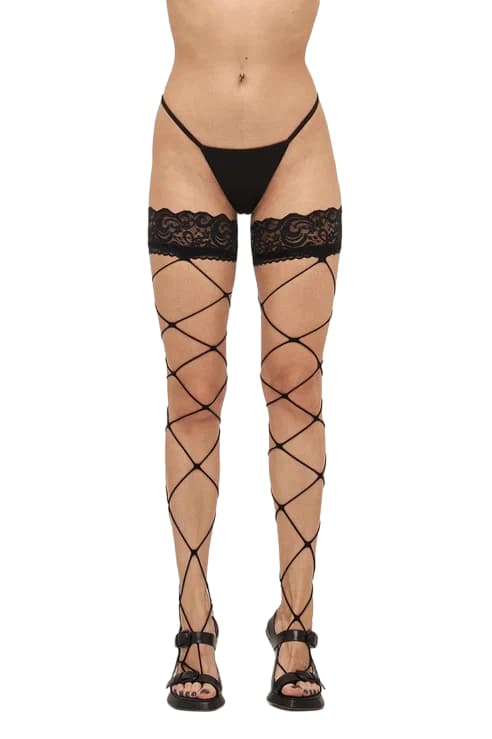 Чулки CH-814 с кружевной резинкой сетка очень крупная черные 