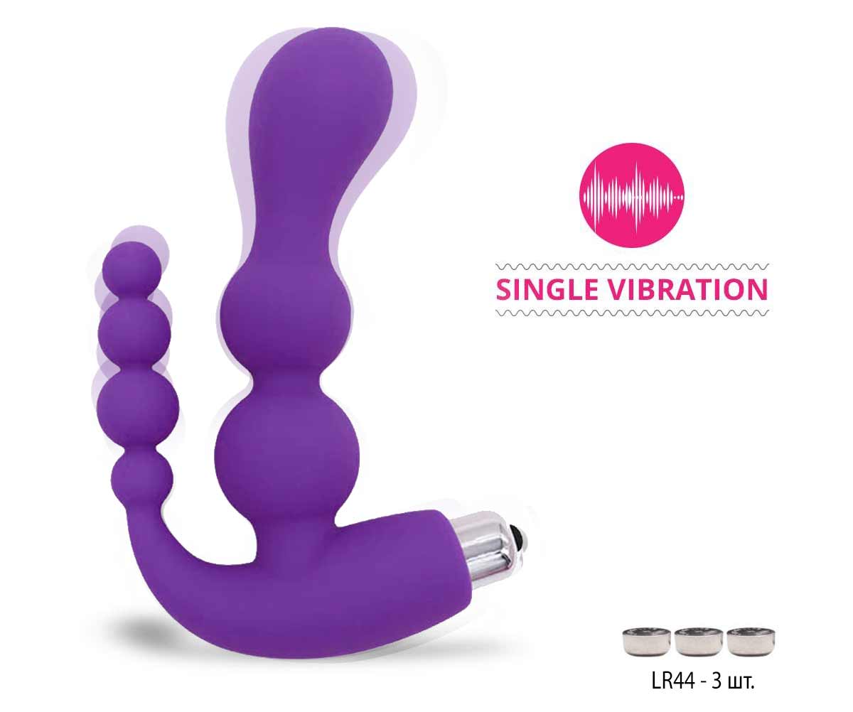 Вибратор анально-вагинальный силиконовый "Double stim" фиолетовый