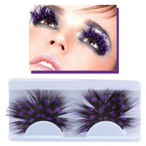 Ресницы "перья" черные в фиолетовый горох