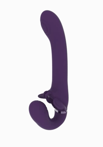 Вибромассажер Satu - безремневой страпон с функцией "мгновенного оргазма" - Purple