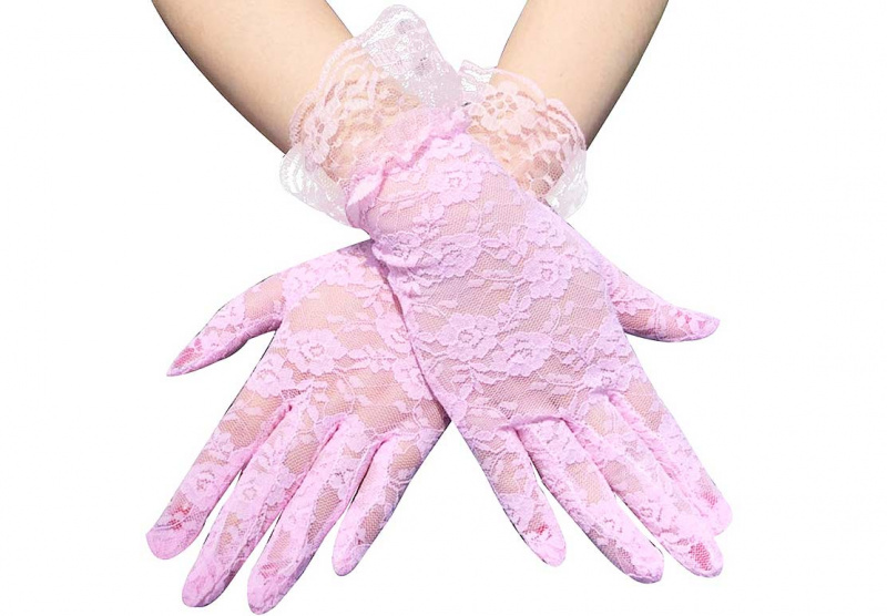 Перчатки гипюровые с оборками розовые
