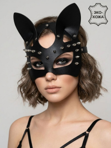 Полумаска "Cat" кожаная с шипами