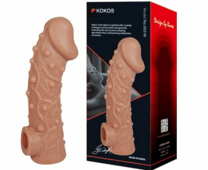 KOKOS  Насадка реалистик на фаллос с пупырышками и отверстием для мошонки EXTREME SLEEVE, размер M