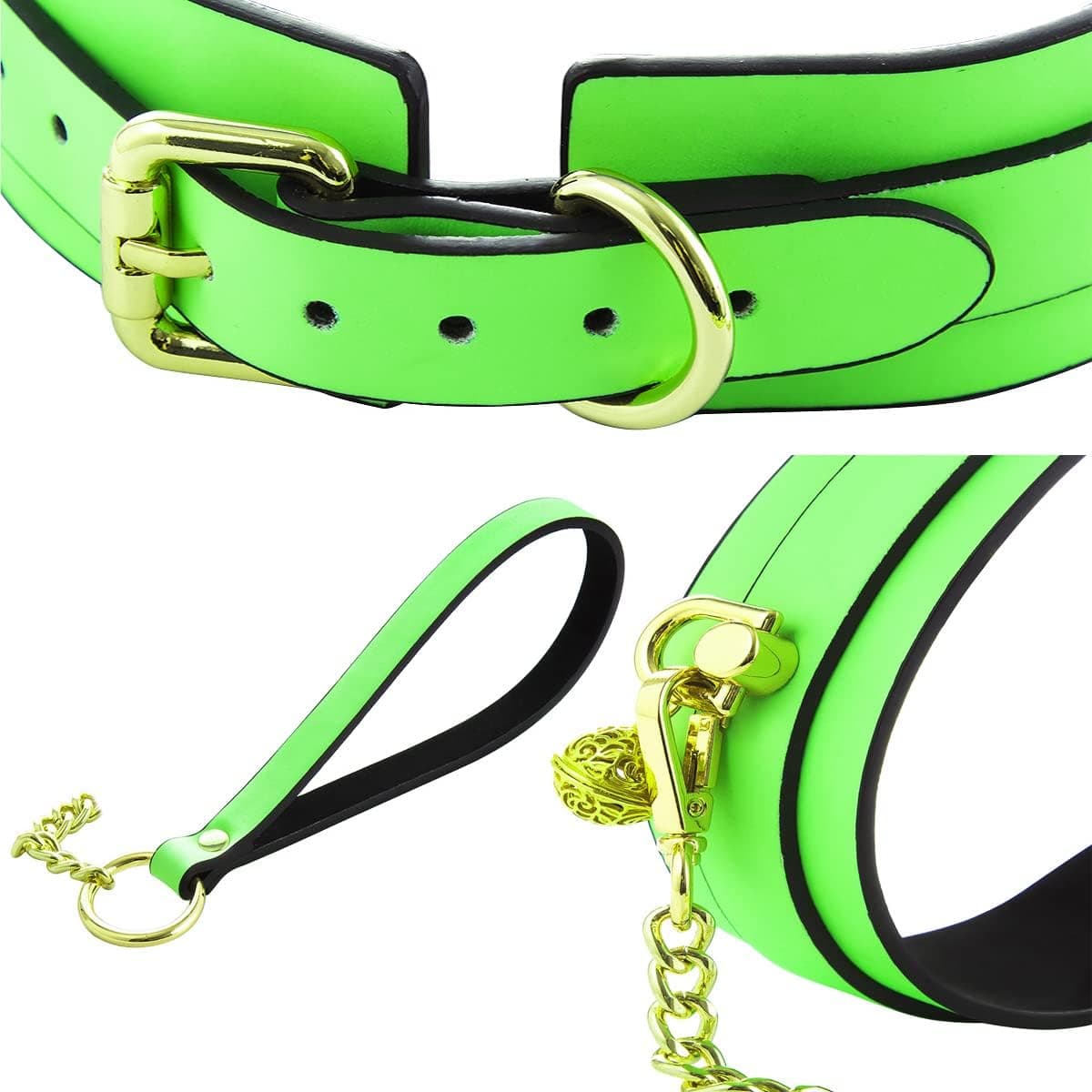 EroHot Glow Ошейник светящийся в темноте, с поводком зеленый