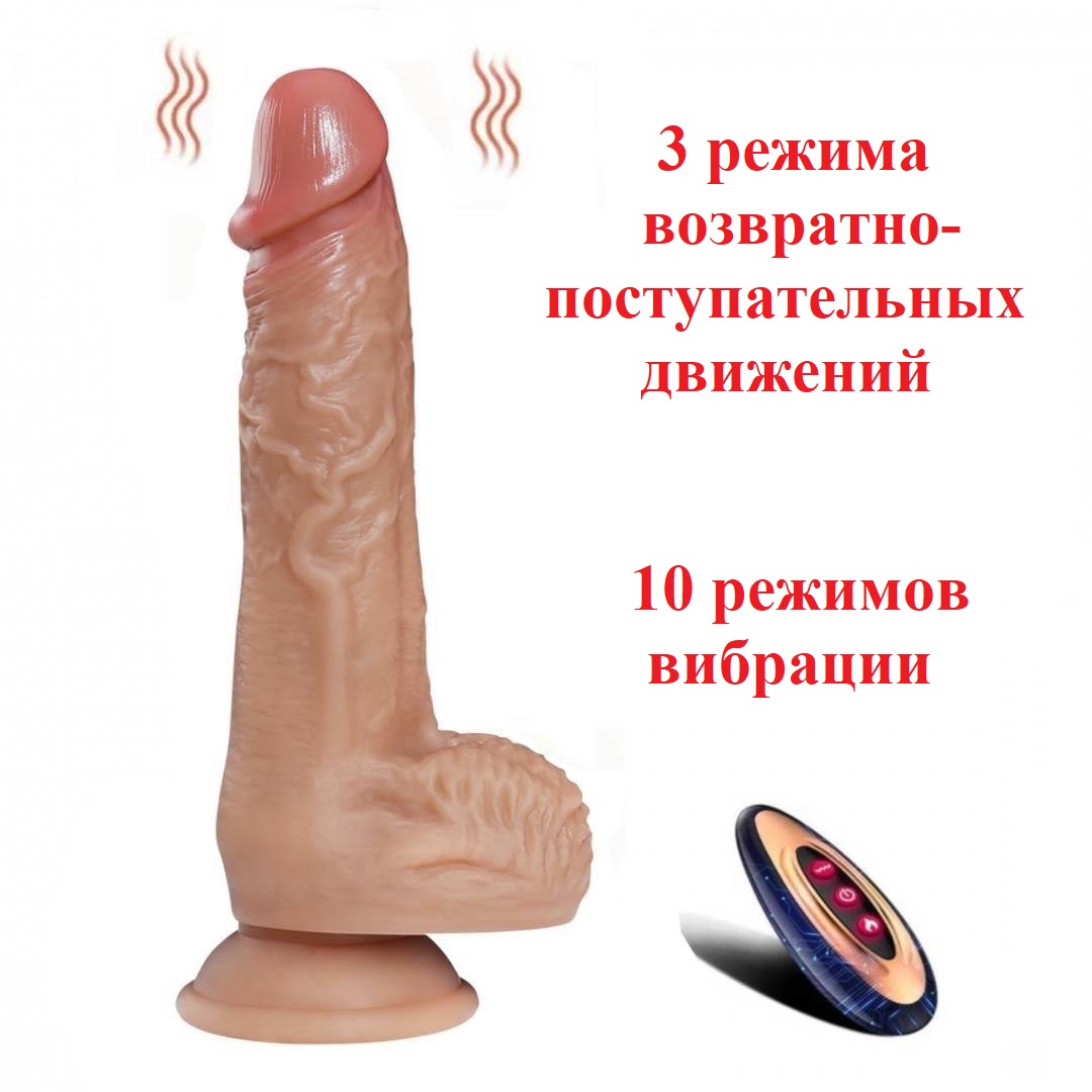 Вибратор реалистик Sven с возвратно-поступательными движениями и нагревом, с ПДУ, 19,5 см