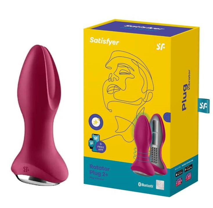 Анальная пробка с вибрацией и массажем бусинами  Satisfyer Rotator Plug2+ (Fuchsia)