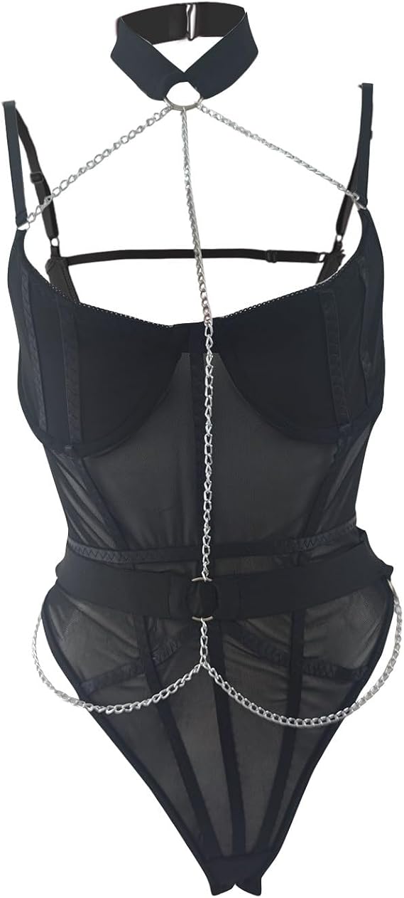 EroHot Perfect Боди "Great" с цепочками черное