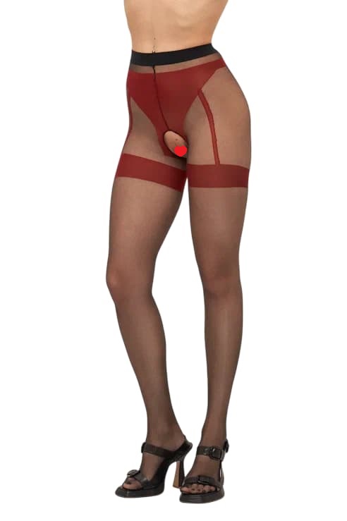 Колготки с имитацией чулок и пояса K-812 черные с красным