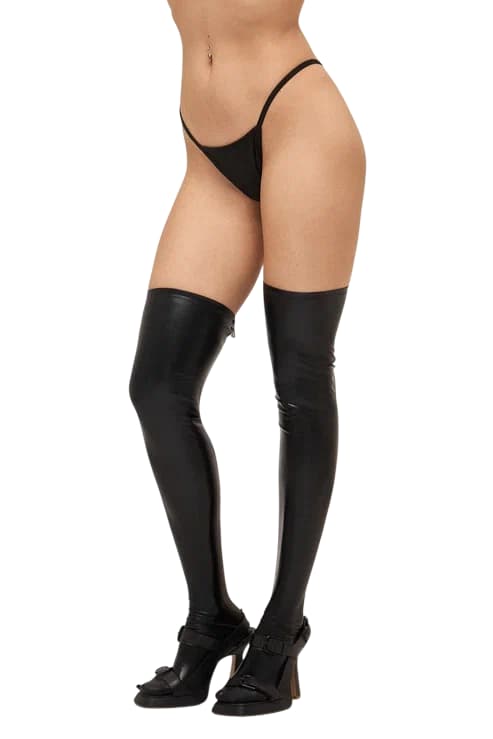 Чулки CH-811 с застежкой-молнией из материала Wetlook черные