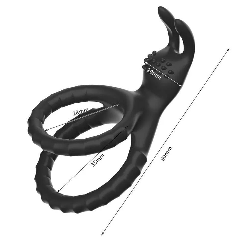Кольцо эрекционное двойное со стимулятором "Ушастик" черное