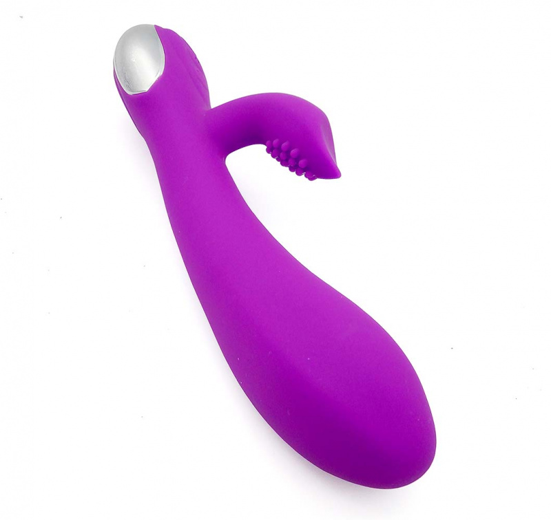 Вибромассажер с клиторальным стимулятором "Massage stick", зарядка от USB, фиолетовый