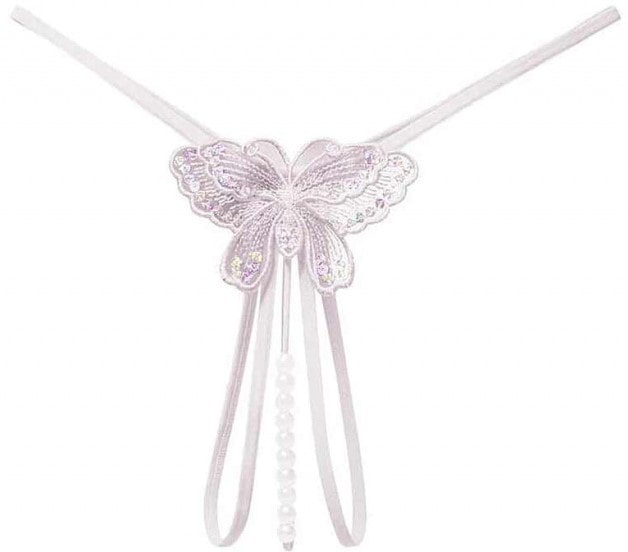 Трусы женские с бусами "Бабочка" с пайетками белые
