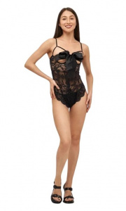 Боди кружевное с бантом на груди черное Боди кружевное с бантом на груди черное