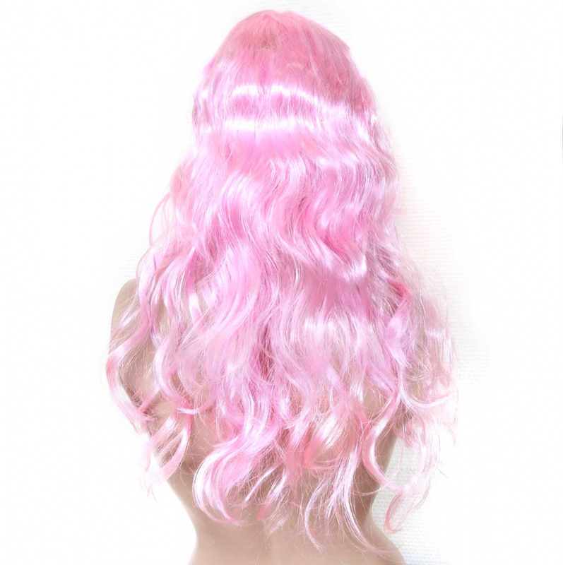 Парик карнавальный розовый, с длинными вьющимися волосами
