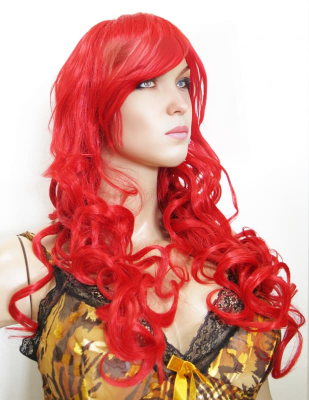 Парик красный с длинными вьющимися волосами