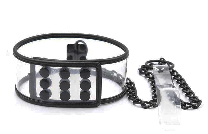 Ошейник "Infinity" прозрачный на клепках с поводком-цепочкой