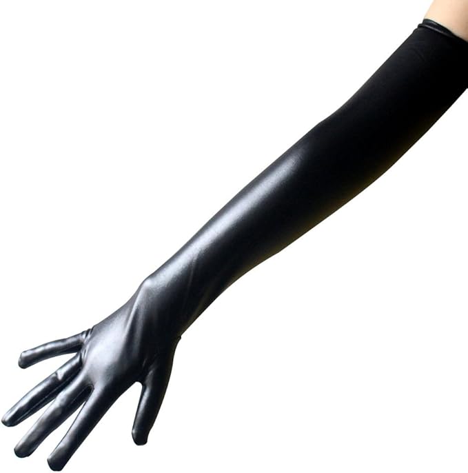 Перчатки длинные черные под кожу