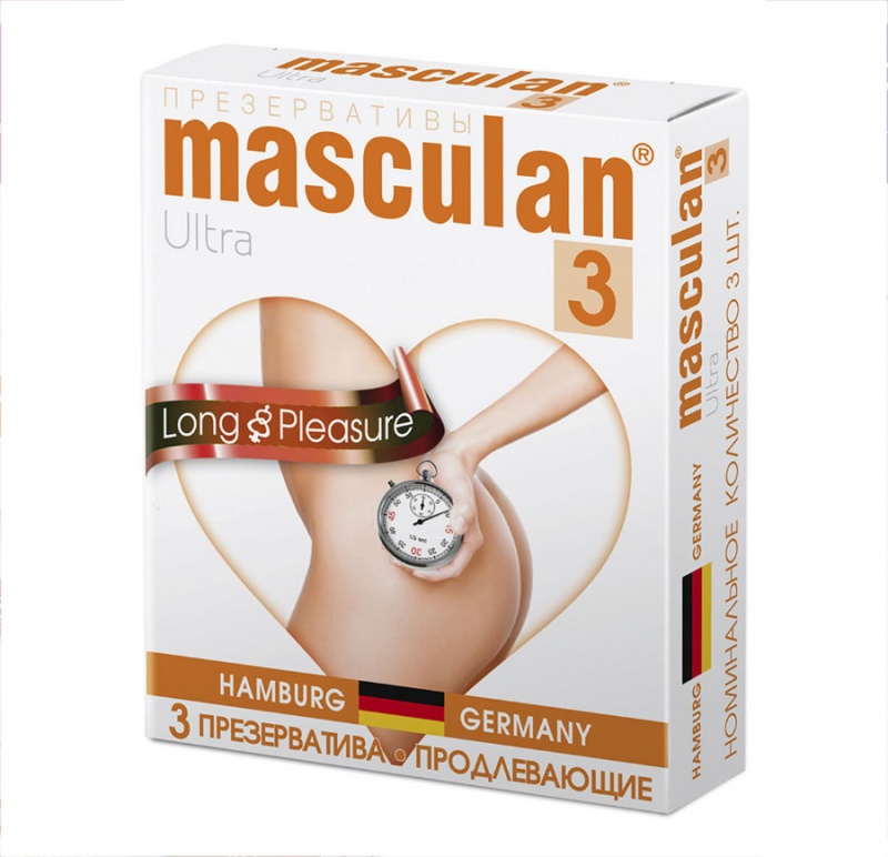 Masculan Long Pleasure с колечками, пупырышками и анестетиком, 3 шт