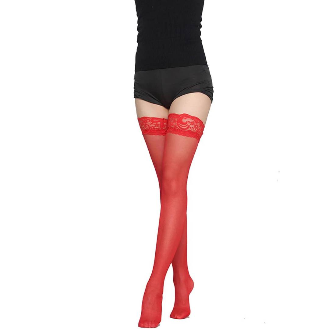Чулки CH-825 с силиконовым кружевом красные Чулки CH-825 с силиконовым кружевом красные