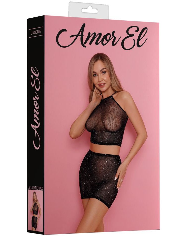 Amor El Комплект из топа и юбки со стразами, черный S/L
