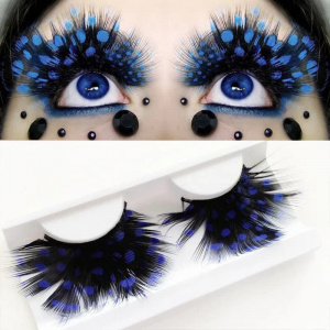 Ресницы "перья" черные в голубой горох