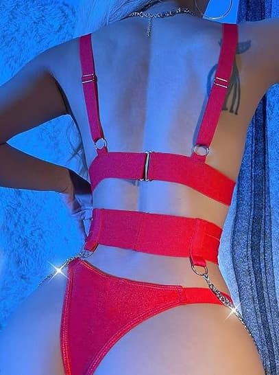 EroHot Perfect Комплект эротический "Bagira" из эластичных лент с цепочками красный EroHot Perfect Комплект эротический "Bagira" из эластичных лент с цепочками красный