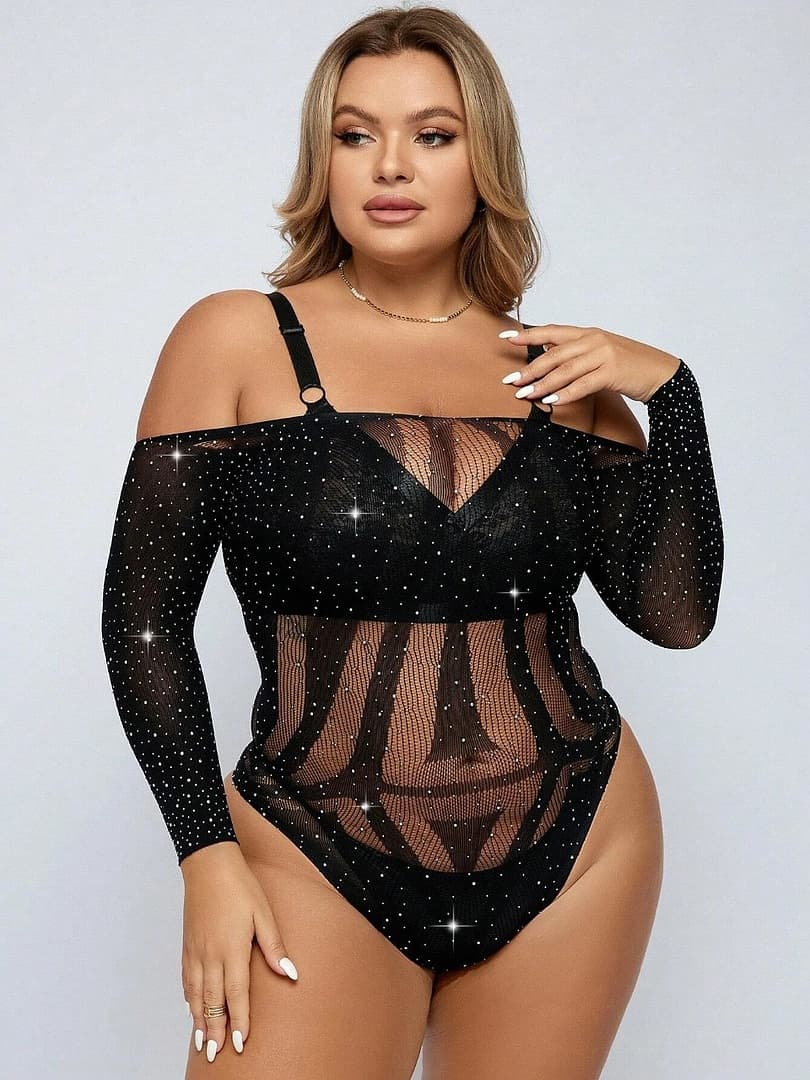 EroHot Eleganse Plus Боди сетка "Bassita" со стразами черное EroHot Eleganse Plus Боди сетка "Bassita" со стразами черное