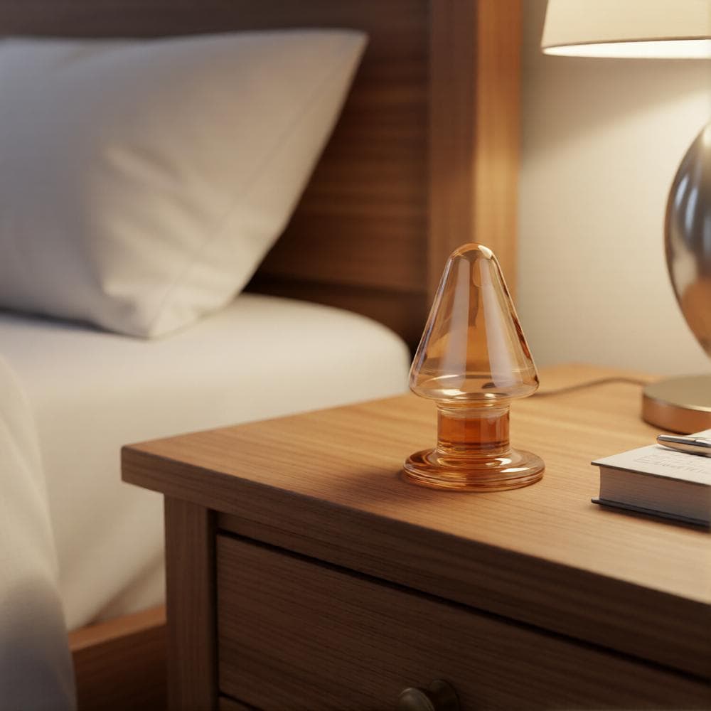 Анальная втулка "Crystall plug" из прозрачно-золотистого стекла, диаметр 4,4см